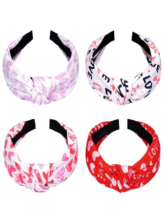 Ishua 4pcs Valentine's Day Headbands for Women - Cute Adjustable Valentines Headband Knot Hair Accessories, Comfortable Hair Hoops for Party & Daily Styling - Image 1