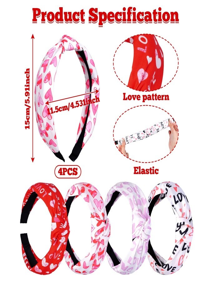 Ishua 4pcs Valentine's Day Headbands for Women - Cute Adjustable Valentines Headband Knot Hair Accessories, Comfortable Hair Hoops for Party & Daily Styling - Image 2