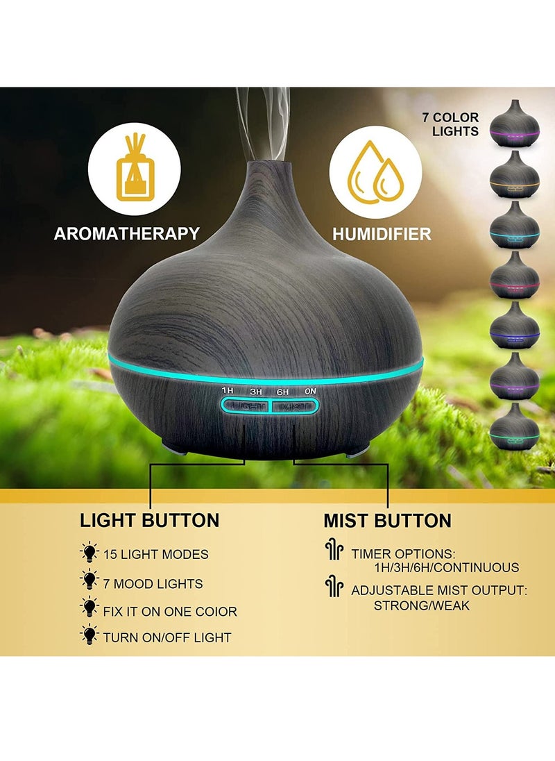 Essential Oil Diffuser 550ml Oil Diffuser with 4 Timer Aromatherapy Diffuser with Auto Shut off Function Cool Mist Humidifier BPA Free for Bedroom Home
