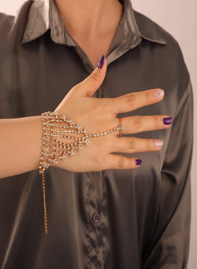 Chargances Women's Elegant Rhinestone Finger Ring Bracelet Shining Tassle Crystal Hand Chain Bracelet Wedding Party Hand Accessories - Image 2