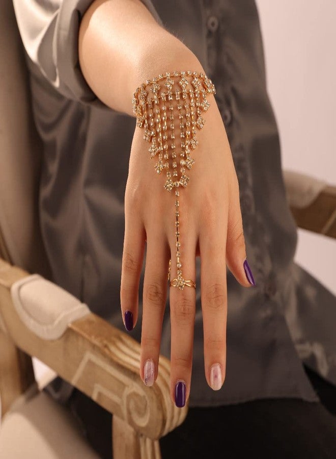 Chargances Women's Elegant Rhinestone Finger Ring Bracelet Shining Tassle Crystal Hand Chain Bracelet Wedding Party Hand Accessories - Image 3