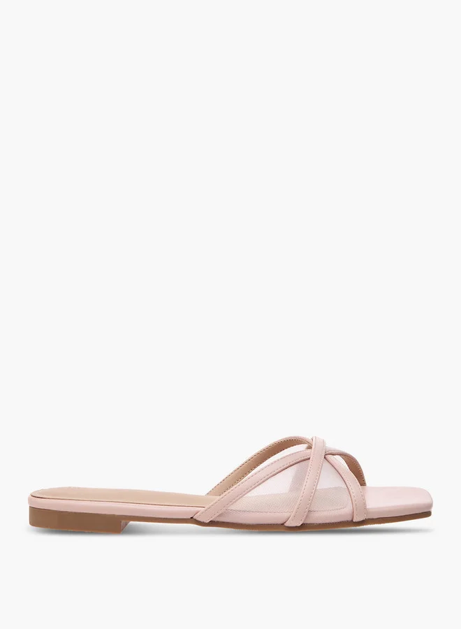 Flora Bella By Shoexpress Mesh Detail Slip-On Cross Strap Sandals