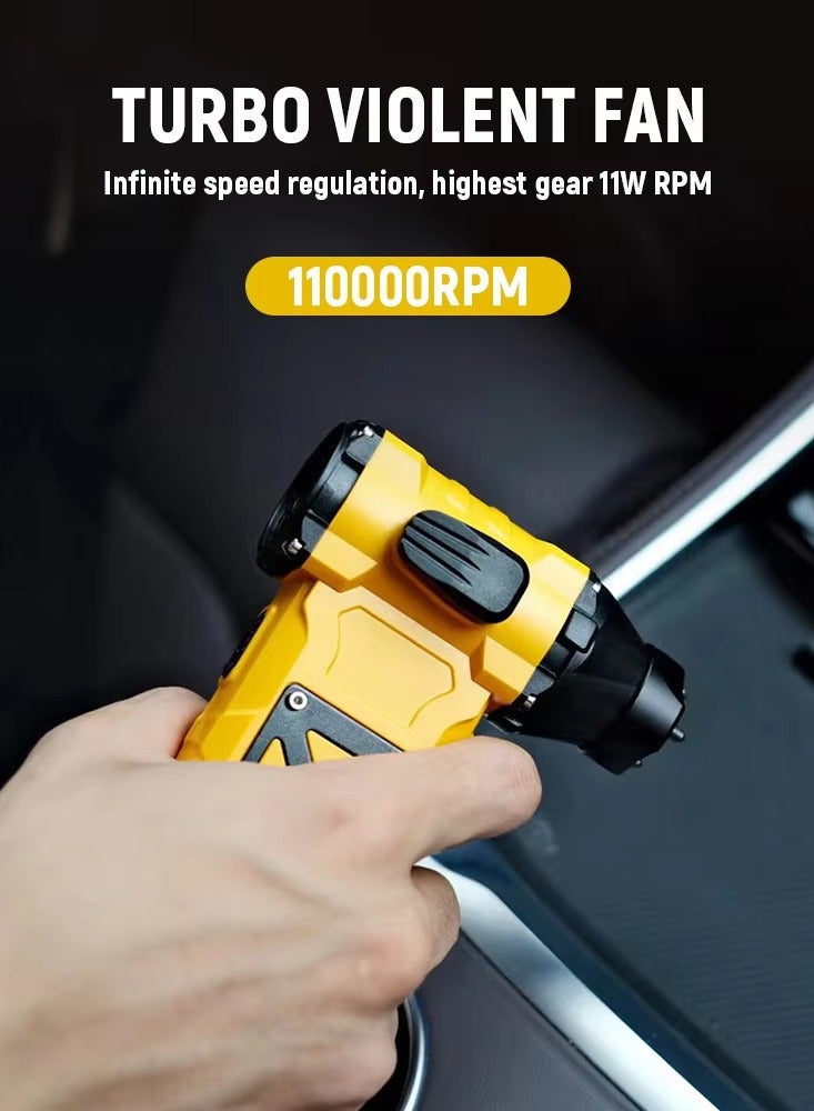 Raxoom Mini Jet Fan Electric Air Blower Gun & Small Hand Fan with Turbo Blades , Super Power AirDuster, 110000 RPM Wind Speed 52m/s New Portable Turbo Violent Yellow  - Image 5