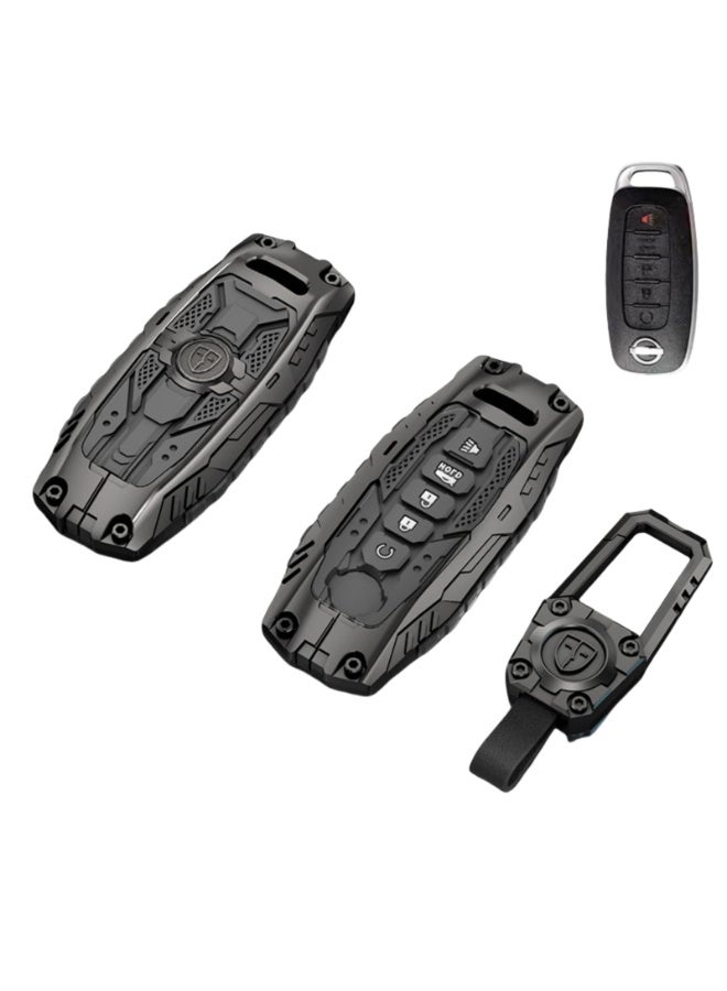NOSKIN Heavy-duty Zinc Alloy Key fob Covers, Keychain, Key Cases, Accessories Compatible with Nissan (Model-B 5 Buttons) - Image 1