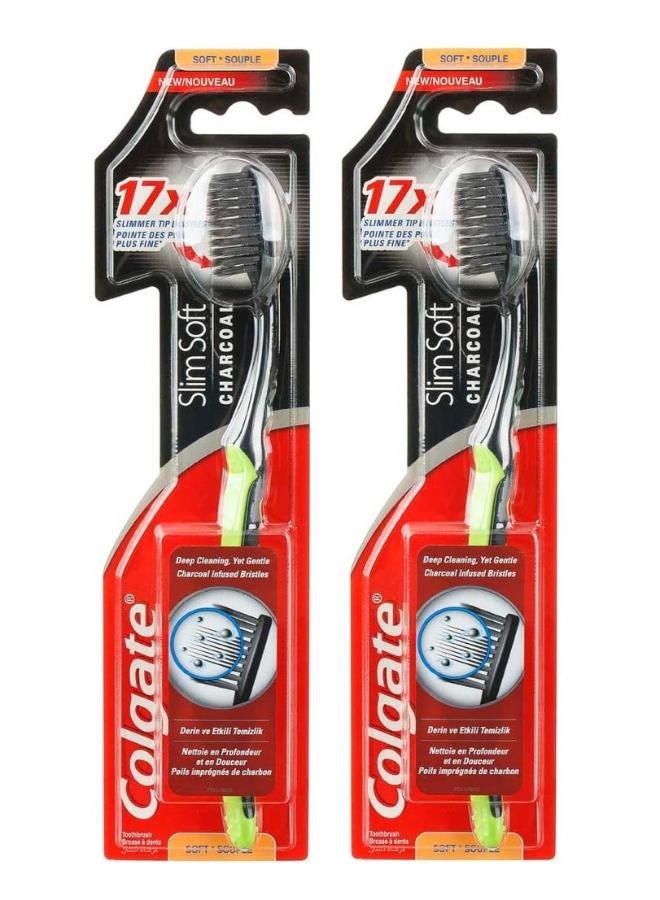 Colgate 2 Pcs Colgate Slim Soft Charcoal Toothbrush multicolour - Image 1