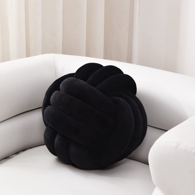 SOFT KNOT BALL PILLOWSROUND THROW PILLOW CUSHION HOME DECORATION PLUSH PILLOWTHROW KNOTTED PILLOW HANDMADE ROUND PLUSH PILLOW78INCHESBLACK