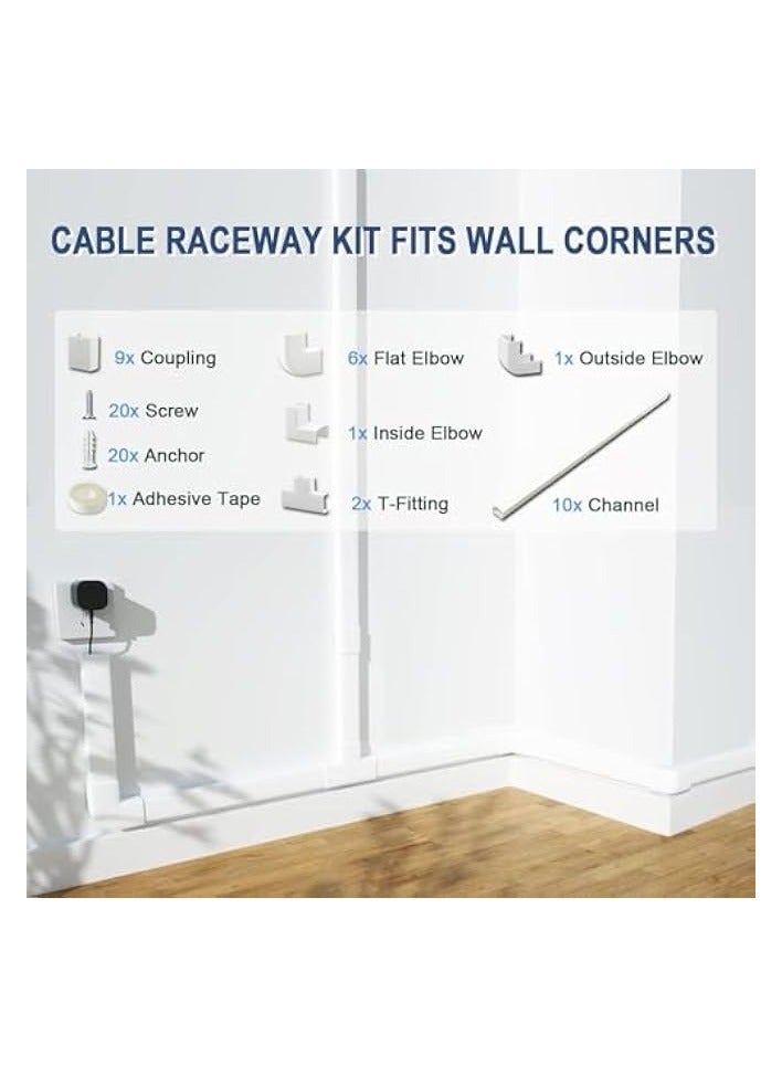 erorex 157in Cord Cover Raceway Kit, Paintable Cable Concealer, Cable Covers Wire Covers for Cords on Wall, Easy Install Cable Management Kit - Image 2