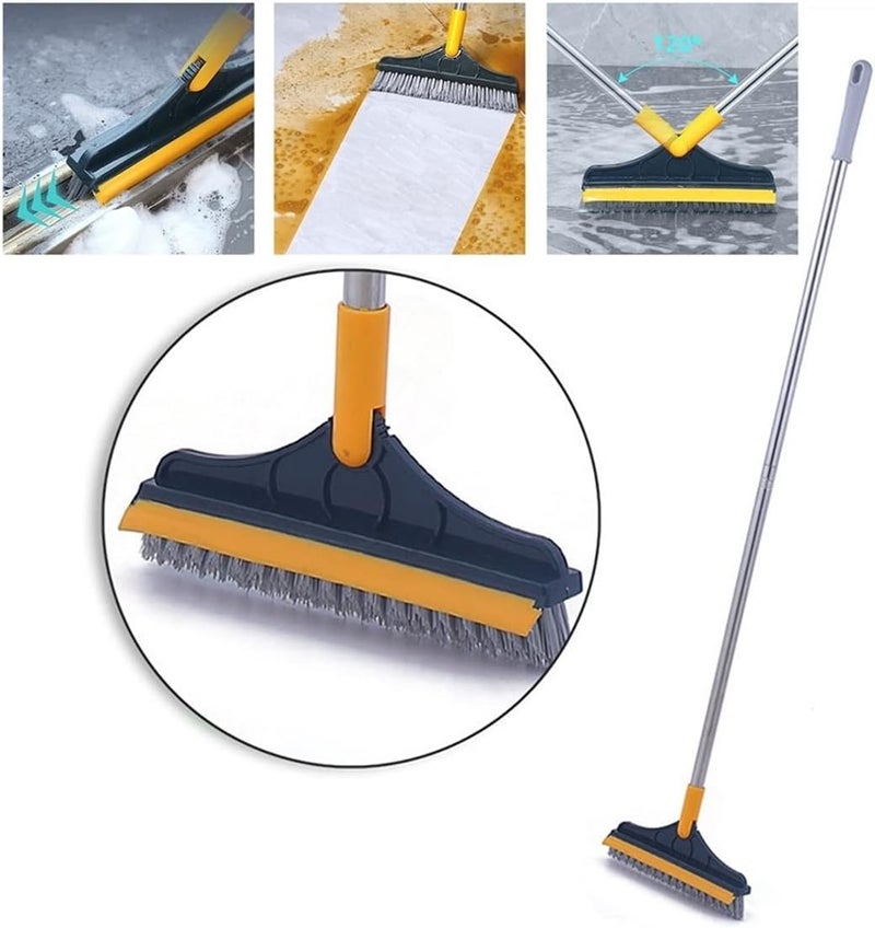 woobles 2 in 1 Floor Brush Scrub Brush, Adjustable V-Shaped Cleaning with Long Handle, Bathroom Kitchen Crevice Squeegee, 120 Degree Rotating Removable Head, Scrub Brushes for Cleaning (Green) - Image 1