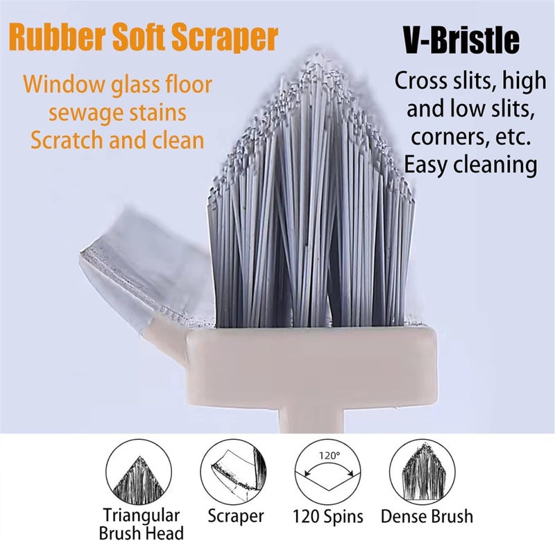 woobles 2 in 1 Floor Brush Scrub Brush, Adjustable V-Shaped Cleaning with Long Handle, Bathroom Kitchen Crevice Squeegee, 120 Degree Rotating Removable Head, Scrub Brushes for Cleaning (Green) - Image 2