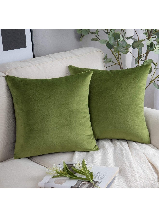 Phantoscope Pack of 2 Velvet Decorative Throw Decorative Pillow Cover Soft Solid Square Cushion Case for Couch Green 20 x 20 inches 50 x 50 cm - Image 2
