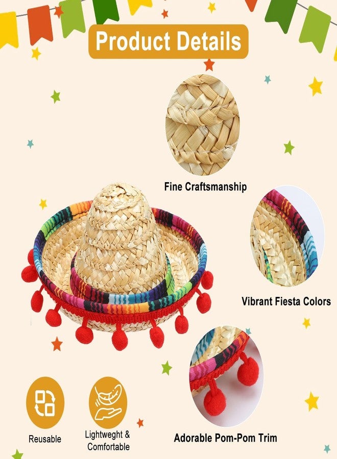 إيكيت EEEKit 6 قطع من قبعات عصابة الرأس Cinco De Mayo Sombrero، قبعات حفلات من القماش مع هامش كروي، عصابات رأس مكسيكية للهالوين، Día de los Muertos، عيد الميلاد - Image 3