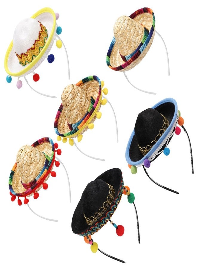 إيكيت EEEKit 6 قطع من قبعات عصابة الرأس Cinco De Mayo Sombrero، قبعات حفلات من القماش مع هامش كروي، عصابات رأس مكسيكية للهالوين، Día de los Muertos، عيد الميلاد - Image 1