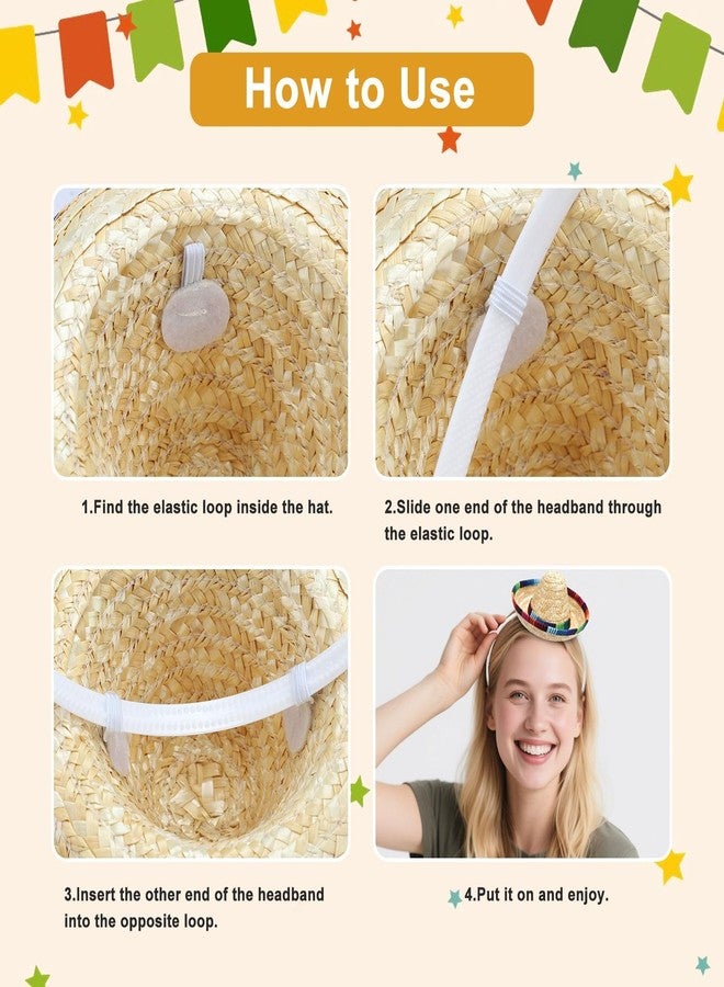 إيكيت EEEKit 6 قطع من قبعات عصابة الرأس Cinco De Mayo Sombrero، قبعات حفلات من القماش مع هامش كروي، عصابات رأس مكسيكية للهالوين، Día de los Muertos، عيد الميلاد - Image 4