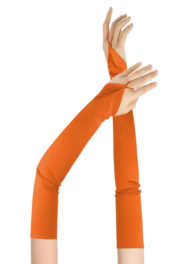 Bluckincle Orange Satin Long Gloves Women Adult Female One Size Fingerless Elbow Length Orange Costume Gloves - Image 1