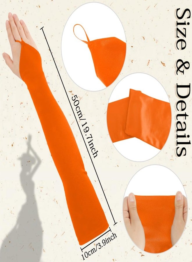 Bluckincle Orange Satin Long Gloves Women Adult Female One Size Fingerless Elbow Length Orange Costume Gloves - Image 2