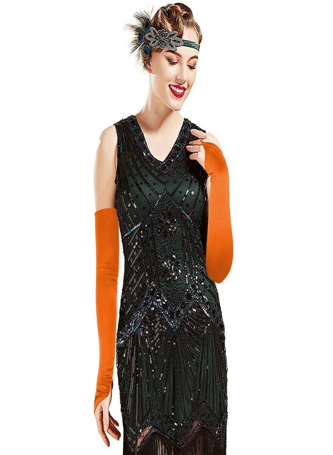 Bluckincle Orange Satin Long Gloves Women Adult Female One Size Fingerless Elbow Length Orange Costume Gloves - Image 4