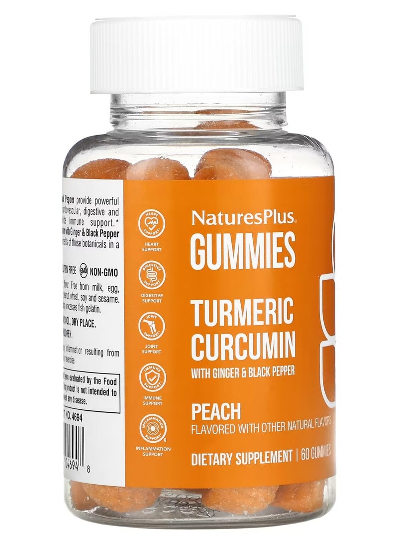 Natures Plus Turmeric Curcumin Gummies with Ginger and Black Pepper Peach Flavor, Support the Heart and Promote Digestion, Gummies Support Joints, Immunity and Inflammation Due to Excessive Stress, Suitable for Vegetarians Gluten Free No Artificial Colors 60 Gummies - Image 2