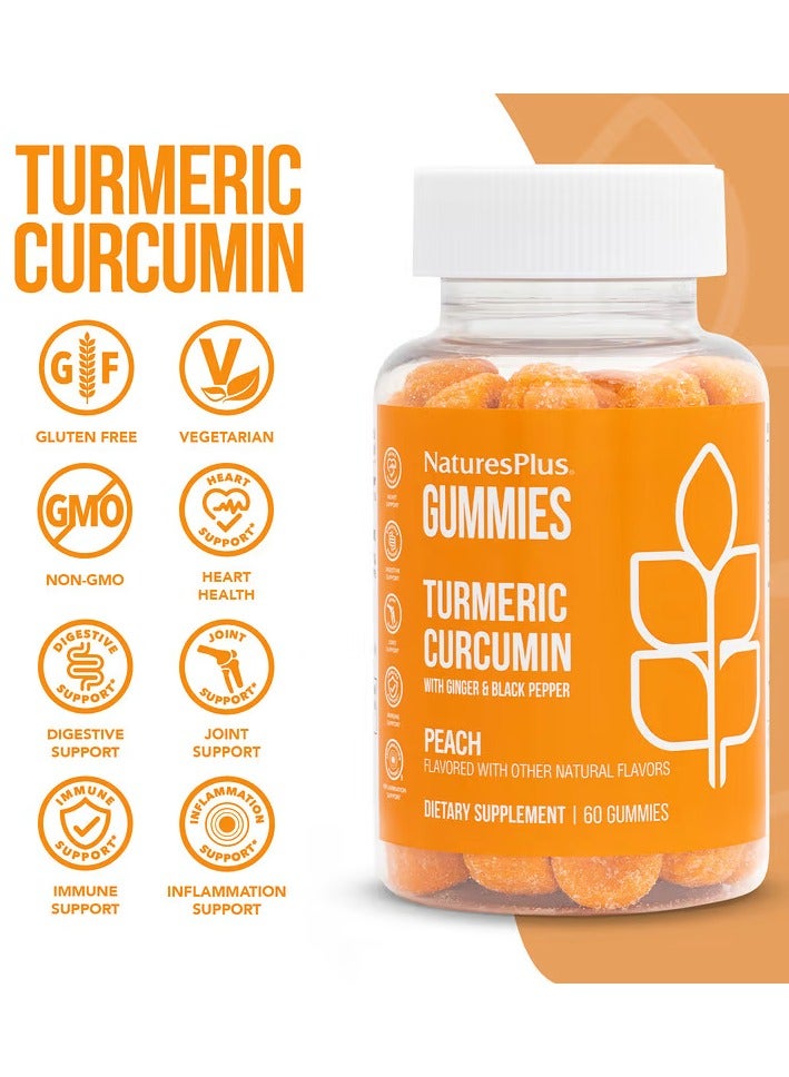 Natures Plus Turmeric Curcumin Gummies with Ginger and Black Pepper Peach Flavor, Support the Heart and Promote Digestion, Gummies Support Joints, Immunity and Inflammation Due to Excessive Stress, Suitable for Vegetarians Gluten Free No Artificial Colors 60 Gummies - Image 3