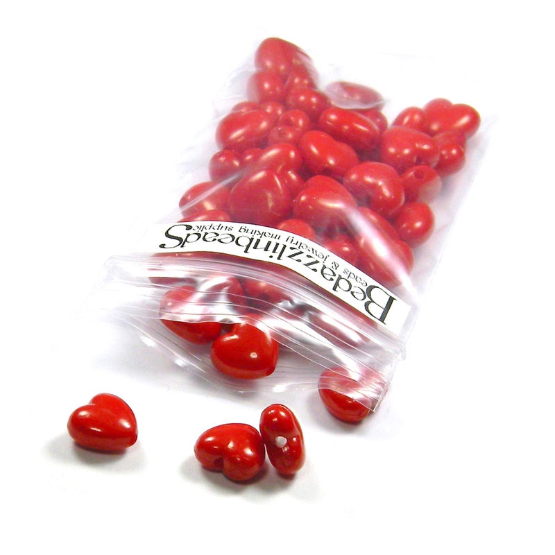Bedazzlinbeads 50 Bright Red Plastic Acrylic 10mm Heart Shaped Beads with 1.7mm Hole - Image 3