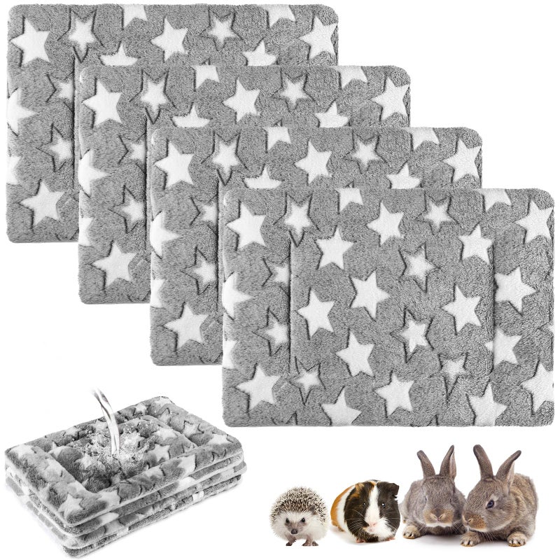 Haull 4 Pcs Waterproof Guinea Pig Bedding Winter Guinea Pig Plush Cage Liners Soft Dog Cat Bed Mat Reversible Cozy Animal Pee Pad Hamster Bed Mat Washable for Bunny (Star,13 x 10 Inch) - Image 1