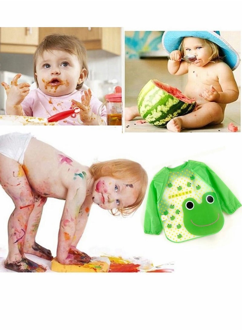 Y&D - Waterproof Painting Apron, Children's Long Sleeves Easy-to-clean Rice Dresses Coveralls, Drawing and Play Art Workwear for 1-4 Years Old Baby (Green) - Image 1