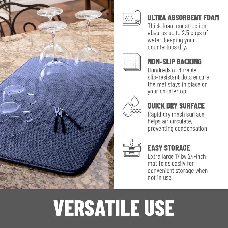 Bellemain XXL Dish Mat Microfiber Dish Drying Mat, Super absorbent (Navy, 17" x 24") - Image 4