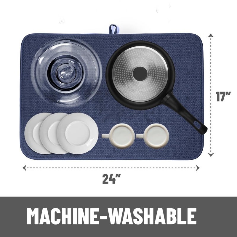 Bellemain XXL Dish Mat Microfiber Dish Drying Mat, Super absorbent (Navy, 17" x 24") - Image 3