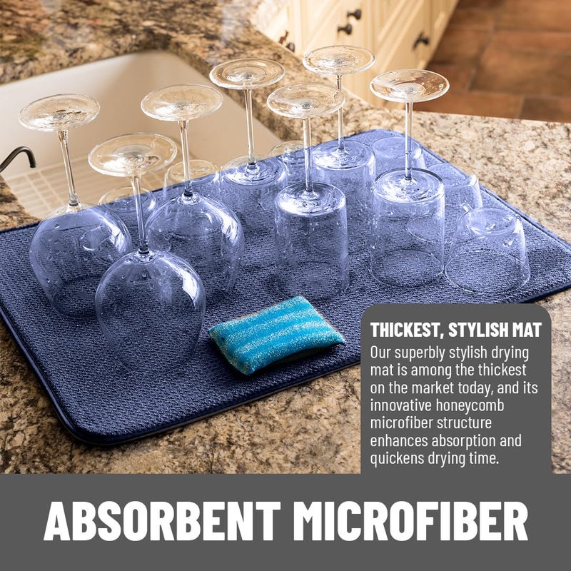 Bellemain XXL Dish Mat Microfiber Dish Drying Mat, Super absorbent (Navy, 17" x 24") - Image 2
