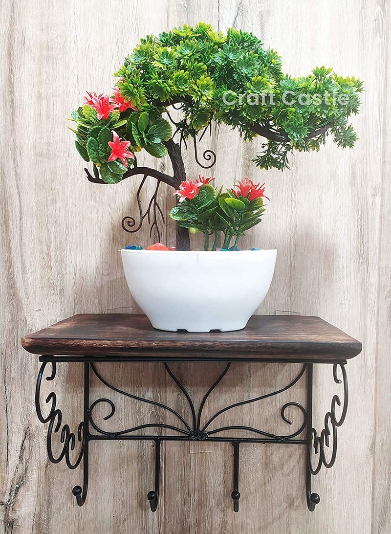 CRAFTCASTLE Wooden & Wrought Iron Wall Bracket | Book Rack | Cloth Hanger | Wall Decorative (9 x 7 x 4) inches - Image 2