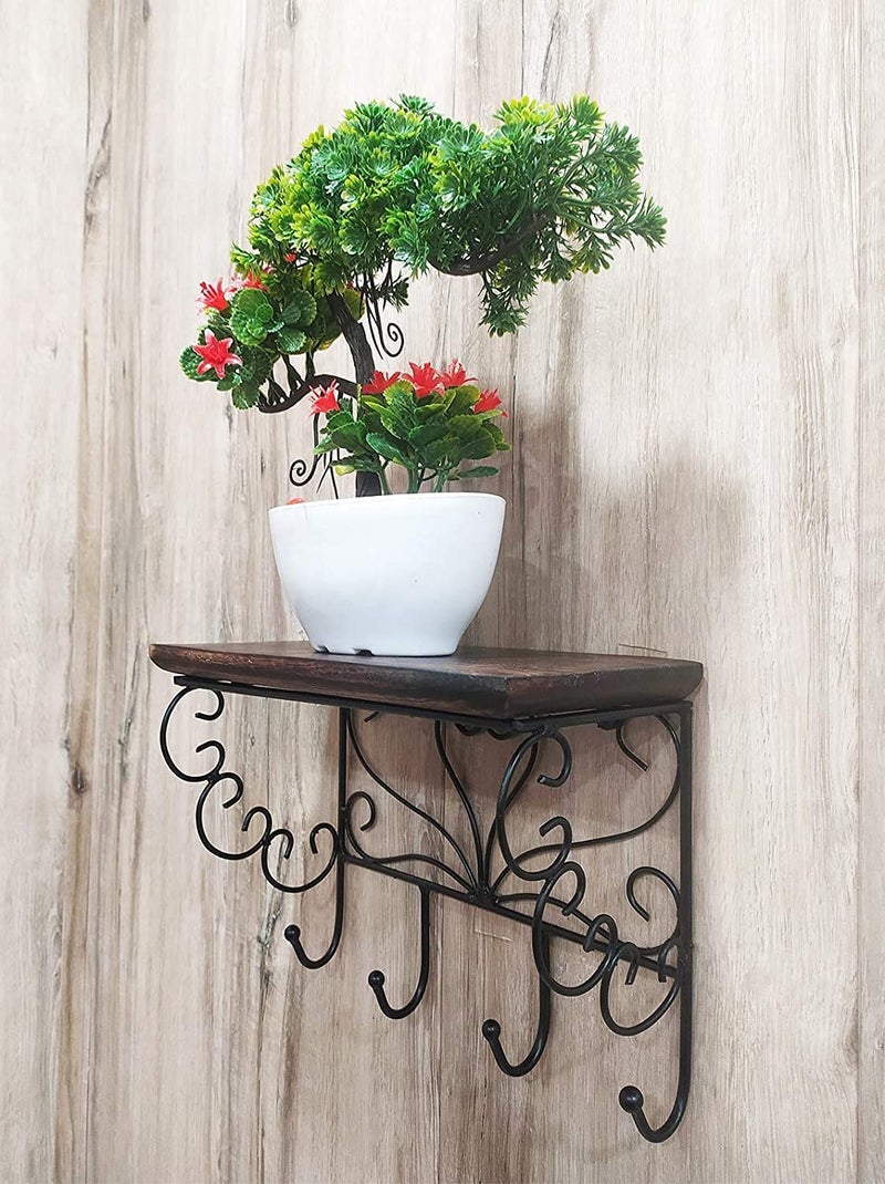 CRAFTCASTLE Wooden & Wrought Iron Wall Bracket | Book Rack | Cloth Hanger | Wall Decorative (9 x 7 x 4) inches - Image 4