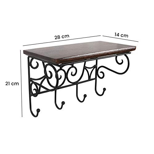 CRAFTCASTLE Wooden & Wrought Iron Wall Bracket | Book Rack | Cloth Hanger | Wall Decorative (9 x 7 x 4) inches - Image 3
