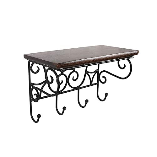 CRAFTCASTLE Wooden & Wrought Iron Wall Bracket | Book Rack | Cloth Hanger | Wall Decorative (9 x 7 x 4) inches - Image 1