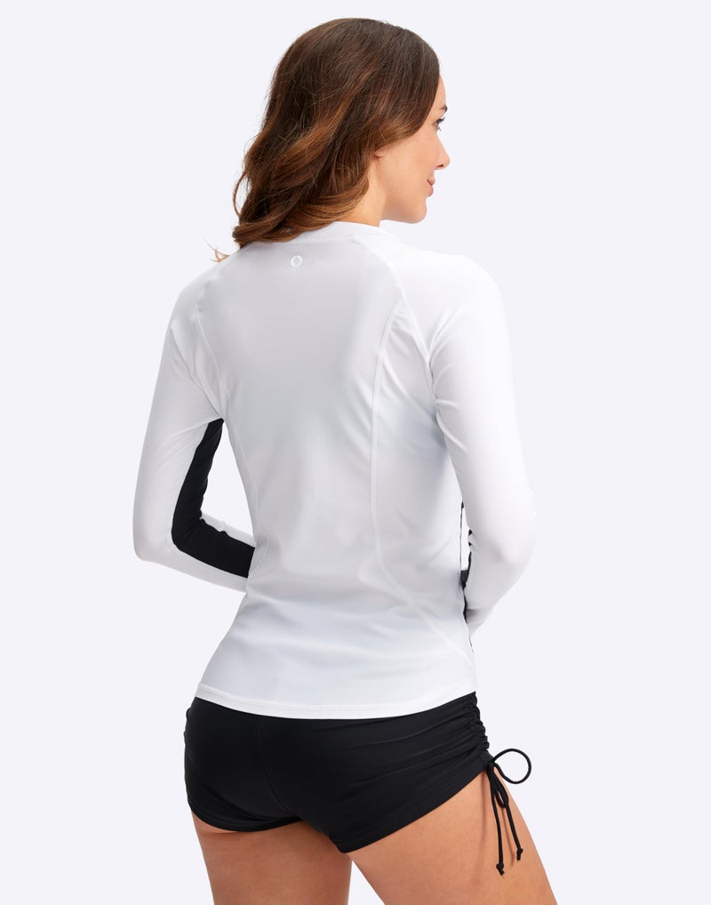 SANTINY Women's Rash Guard Zipper Pockets UPF50+ Sun Protection Long Sleeve Swimsuit Top Zip Front Swim Shirt for Women (White_XXL) - Image 3