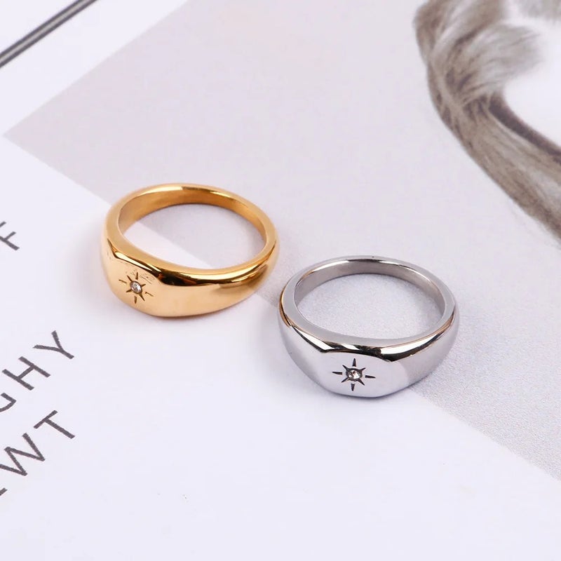 Bluejw 18K Gold Plated Stainless Steel Ladies' Ring – Minimalist Zircon Inlay Engagement Wedding Band, Simple Elegant Fashion Ring for Women - Image 2