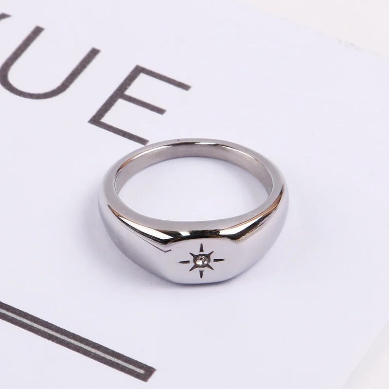 Bluejw 18K Gold Plated Stainless Steel Ladies' Ring – Minimalist Zircon Inlay Engagement Wedding Band, Simple Elegant Fashion Ring for Women - Image 5