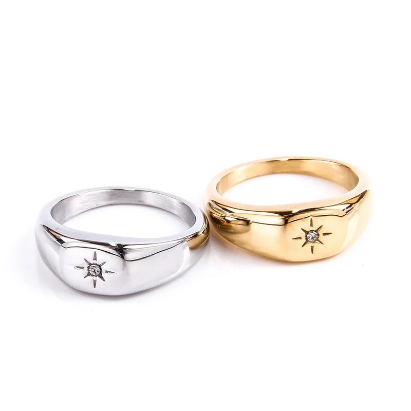 Bluejw 18K Gold Plated Stainless Steel Ladies' Ring – Minimalist Zircon Inlay Engagement Wedding Band, Simple Elegant Fashion Ring for Women - Image 3