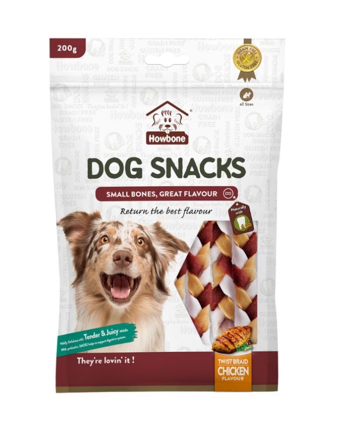 Howbone Twist Braid Dog Snack – Chicken Flavour, 200g – Tasty & Healthy Chew Treats for Dogs