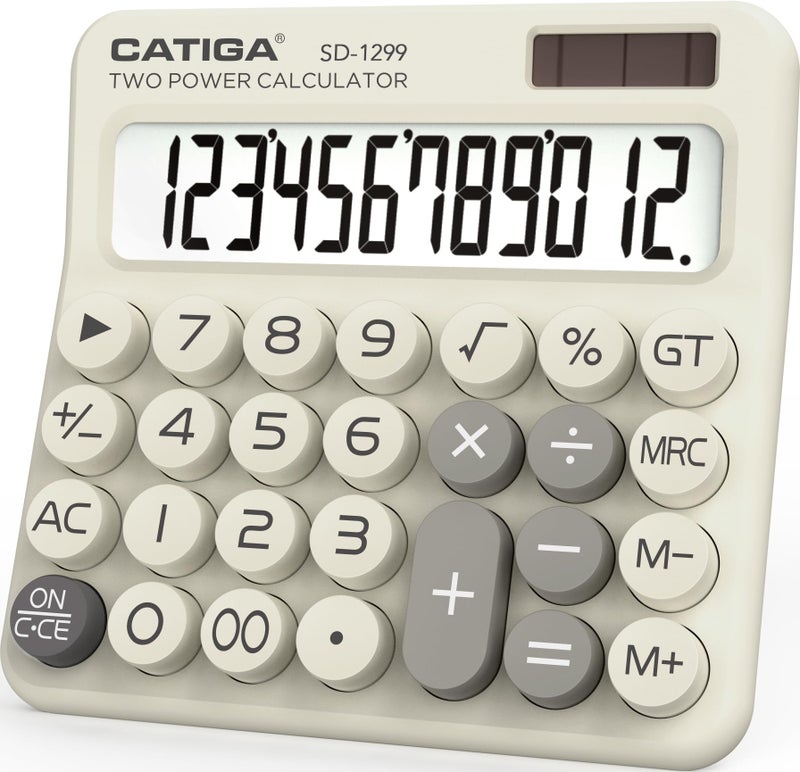 Catiga Mechanical Switch Calculator With Solar And Battery Dual Power  12-Digit Large Lcd Display  Aesthetic And Cute Desktop Calculator With Big Button  For Home  School And Office Use  Sd-1299 - Image 1