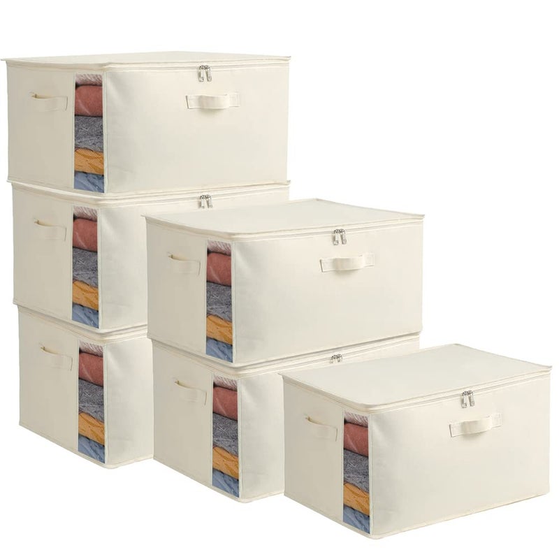 6Pack Large Canvas Comforter Storage Bags Closet Organizer for Clothes Sweater Clothes Organizer with Dual Zipper Three Carrying Handles for Blanket Closet Storage Container