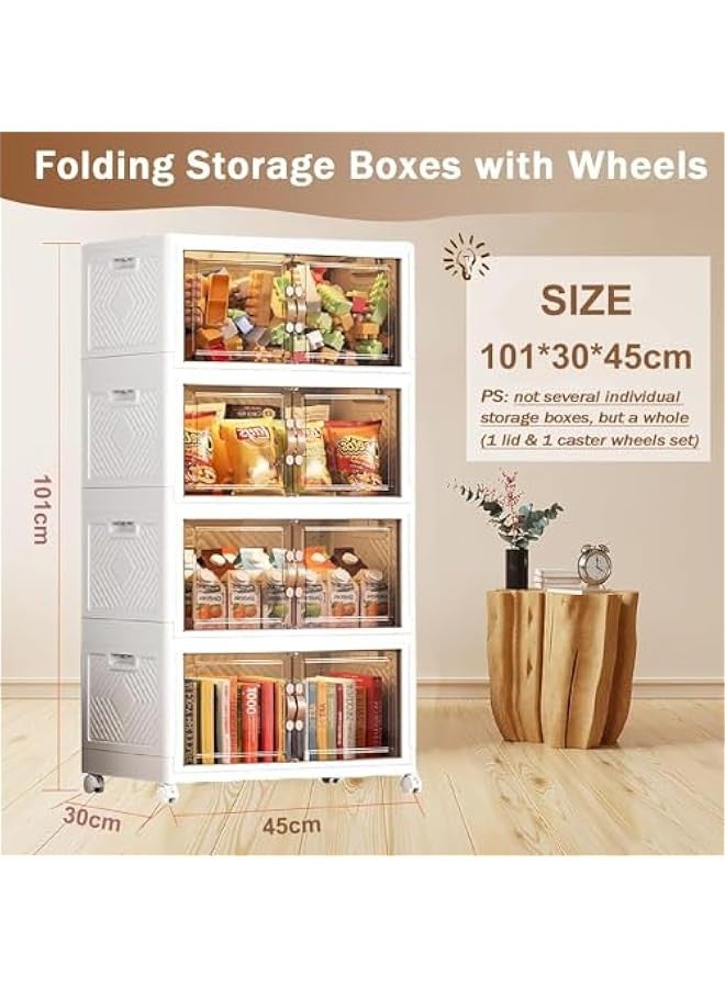 Beauenty Plastic Storage Bins with Lids, Folding Storage Box with Doors, Collapsible Storage Bins with Wheels, Stackable Cabinet Storage Containers for Home Living Room Office Closet (4-Layer) - Image 2
