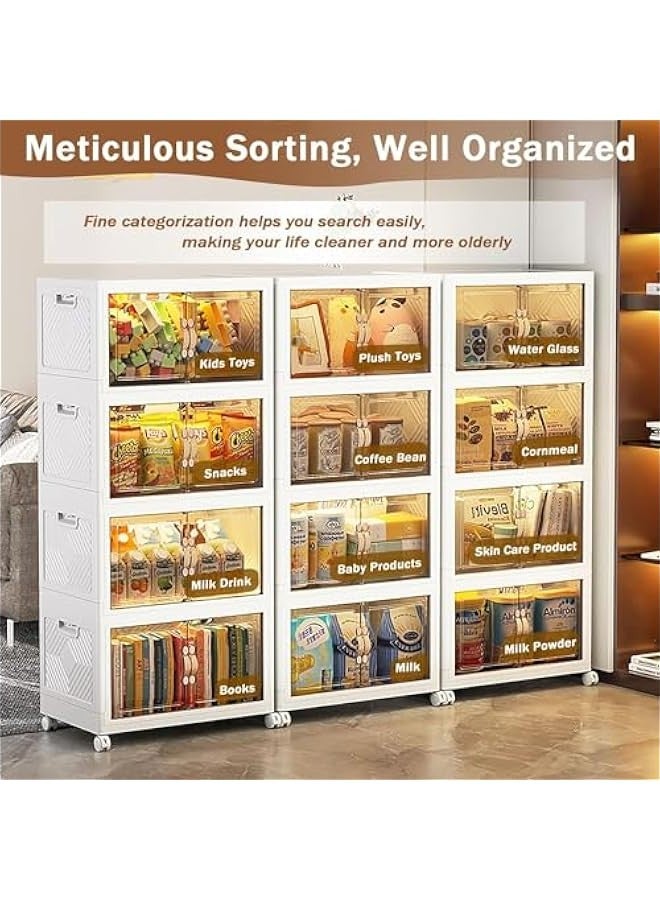 Beauenty Plastic Storage Bins with Lids, Folding Storage Box with Doors, Collapsible Storage Bins with Wheels, Stackable Cabinet Storage Containers for Home Living Room Office Closet (4-Layer) - Image 5