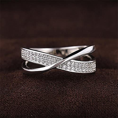 RKKOJJO 925 Sterling Silver Shiny Full Diamond Gemstone Ring Cubic Zirconia Rings Personality X Shape CZ Diamond Multi Row Ring Eternity Engagement Wedding Band Ring for Women (Silver, US Code 10) - Image 4