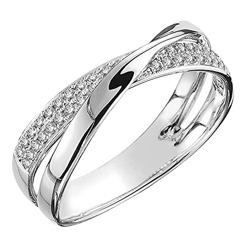 RKKOJJO 925 Sterling Silver Shiny Full Diamond Gemstone Ring Cubic Zirconia Rings Personality X Shape CZ Diamond Multi Row Ring Eternity Engagement Wedding Band Ring for Women (Silver, US Code 10) - Image 1