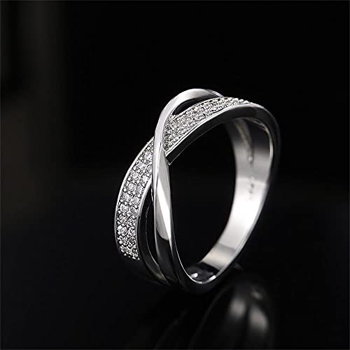 RKKOJJO 925 Sterling Silver Shiny Full Diamond Gemstone Ring Cubic Zirconia Rings Personality X Shape CZ Diamond Multi Row Ring Eternity Engagement Wedding Band Ring for Women (Silver, US Code 10) - Image 3