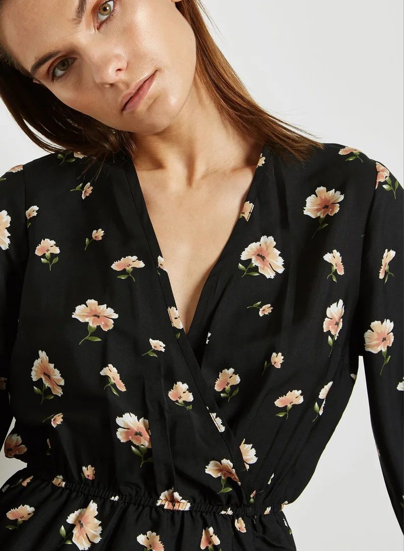 Ginger Floral Print Wrap Front Ruffle Dress