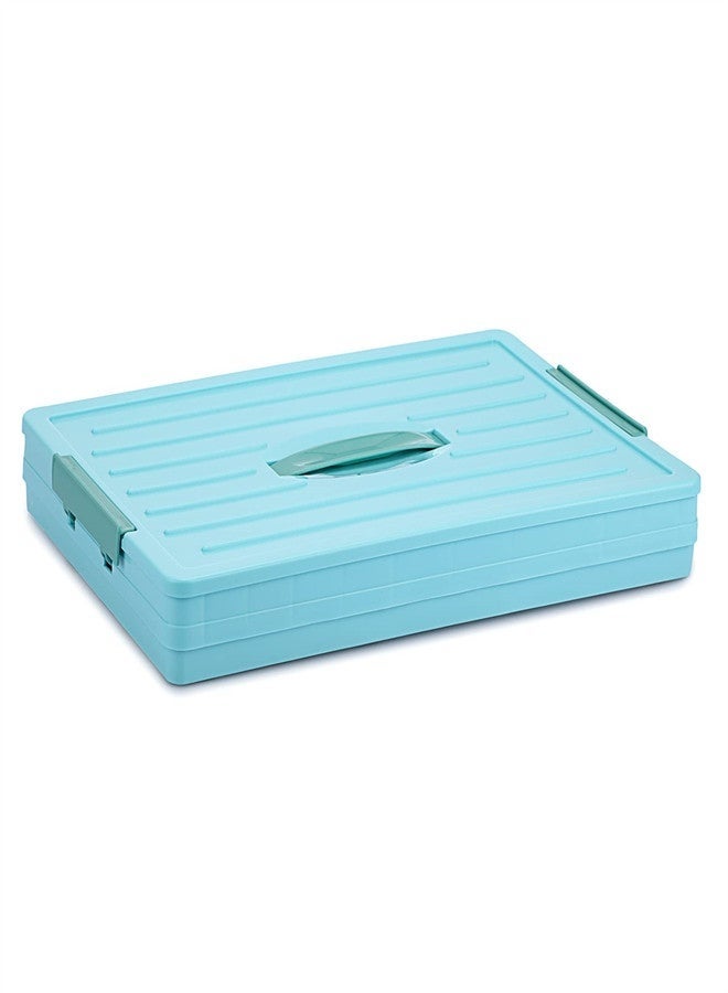 Foldable Plastic Storage Box With Lid, Upgrade Multifunction Transparent Collapsible Storage Bins, Stackable Clear Latch Storage Box with Handle, Blue - Image 2