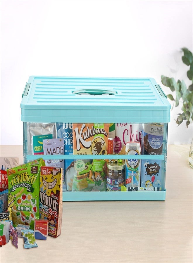 Foldable Plastic Storage Box With Lid, Upgrade Multifunction Transparent Collapsible Storage Bins, Stackable Clear Latch Storage Box with Handle, Blue - Image 3