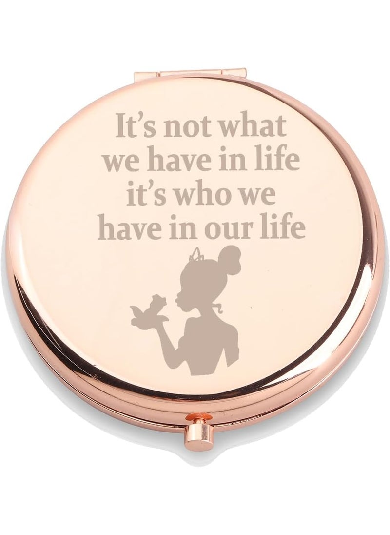 WUSUANED - WUSUANED Princess Tiana Makeup Mirror It’s Not What We Have in Life It’s Who We Have in Our Life Jewelry Princess Frog Inspired Gift (Princess Frog Mirror) - Image 1
