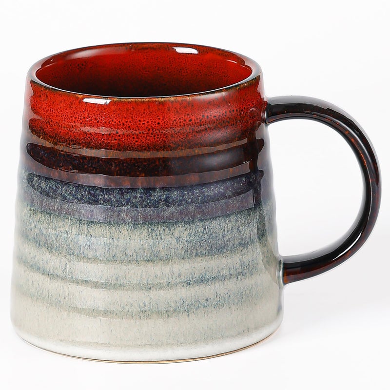 HYTYSKAR Large Ceramic Coffee Mugs Handmade Pottery Mug Tea Cups with Handle for Office and Home 16 oz Dishwasher and Microwave Safe Ink Red