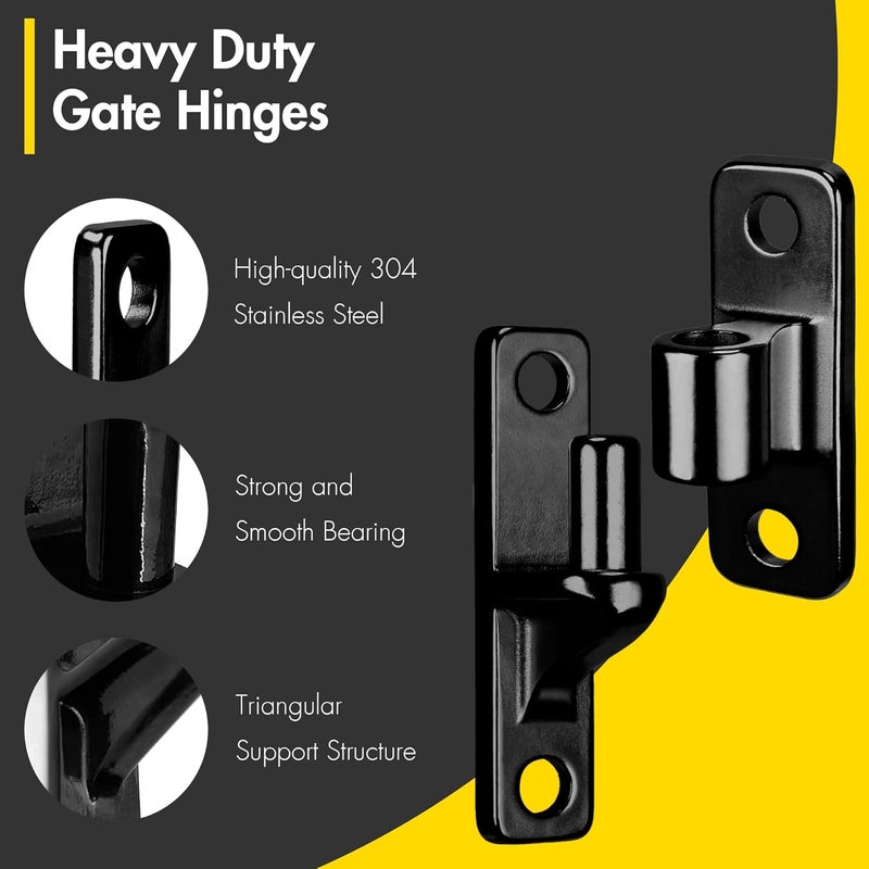 Dtructiew 304 Stainless Steel Gate Hinges with Screws, 2 Pack Wall Mount Gate Hinge for Farm Gates, Heavy Duty Gate Hinges for Metal Gates Wooden Fences Outdoor with 5/8 Hinge Pin - Image 4